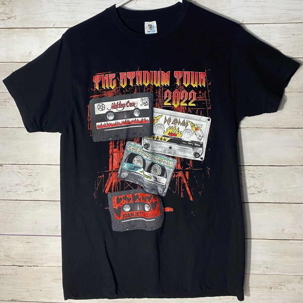 The Stadium Tour Shirt Mens M Black 2022 Motley Crue Def Leppard Poison Band Tee